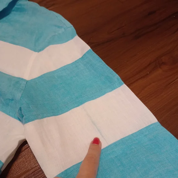 Vintage Escada Sport 100% Linen Long Sleeve Striped Button Down Top Aqua - Picture 9 of 11